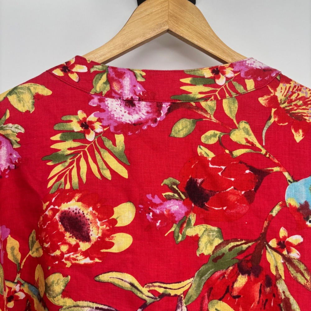 NWT Peck & Peck Reversible 100% Linen Jacket Red Floral Tropical Size L Boxy - Picture 7 of 11
